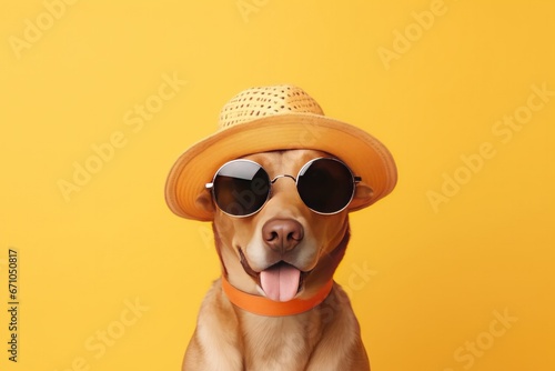 Happy Dog In Sunglasses And Hat For Summer Decorations © Anastasiia