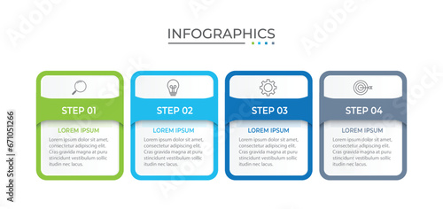 Process business infographic thin line with square template design with icons and 4 options or steps.