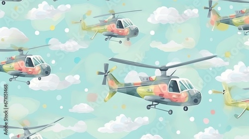  a pattern of a helicopter flying through the sky with clouds.  generative ai