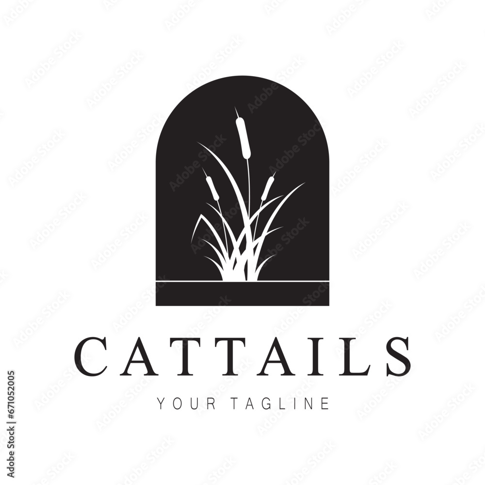 cattails or river reed grass plant logo design, aquatic plants, swamp, wild grass vector cattails or river reed grass plant logo design, aquatic plants, swamp, wild grass vector