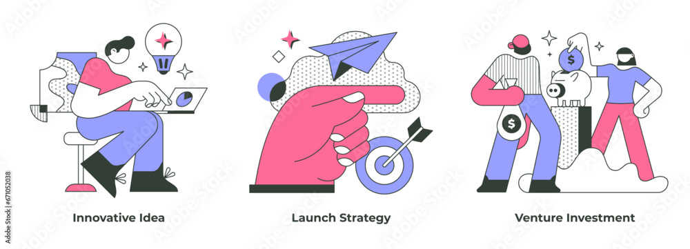 Fototapeta premium Business concepts of startup company include finding an innovative idea, launching a new strategy, and raising funds through venture investments