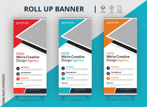 Business Roll Up Banner vector creative design. X banner, x stand, pull up, pop up banner for marketing and advertising.