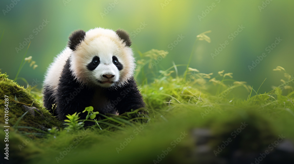 Fototapeta premium Charming Baby Panda Background for Animal Lovers and Panda Conservation Presentations.