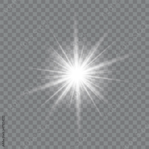 Glow light effect. Starburst with sparkles on transparent background.sun