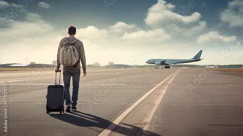  Business traveler walking with luggage. Suitcases at the airport. Travel concept..