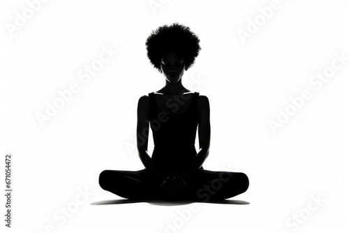 Woman sitting in yoga pose with her legs crossed. photo