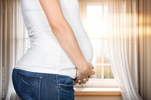 pregnant woman belly hold in hands, AI generated image