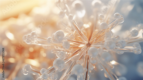 ice crystal molecule in super close up and detail, golden light, shot with micro lens, hyper realistic and detailed, beautiful dreamy light