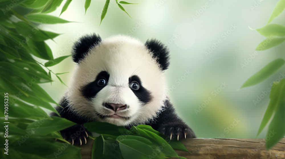 Naklejka premium Cute Baby Panda Background for Wildlife Preservation Efforts and Educational Initiatives.