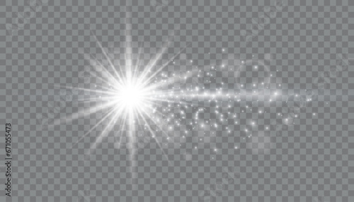 Glow light effect. Starburst with sparkles on transparent background.sun