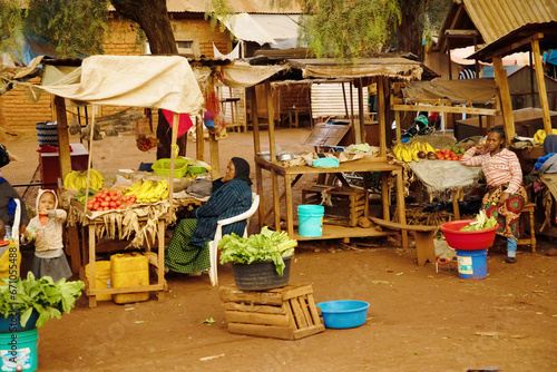 Life in Africa. scene from a local african village market photo