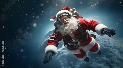 Santa Claus as an astronaut flying through space photo