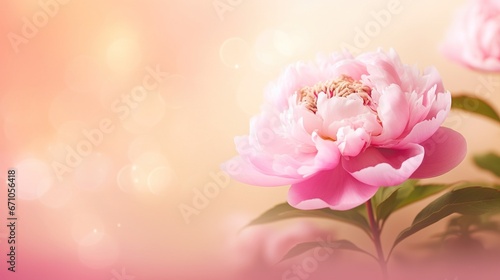  a pink peony flower on a pink and white background.  generative ai