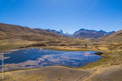 Aerial view of the Patococha lagoon, in the Ancash region.