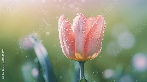  a pink flower with water droplets on it's petals. generative ai
