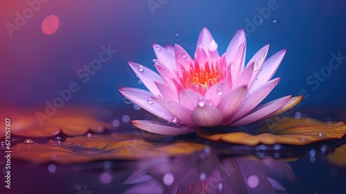  a pink water lily with drops of water on it's surface. generative ai