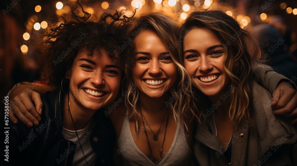 Group of multiracial girls taking selfie.