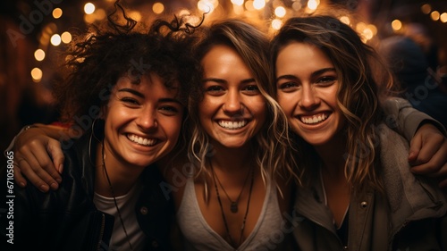 Group of multiracial girls taking selfie.