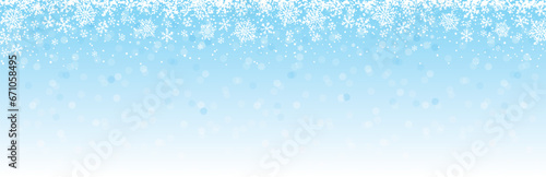 Blue Christmas banner with snowflakes and stars. Merry Christmas and Happy New Year greeting banner. Horizontal new year background, headers, posters, cards, website. Vector illustration