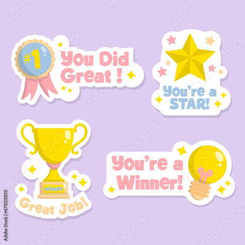 Vector collection of organic flat motivational great job positive lettering stickers