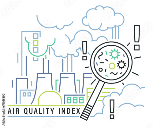 Air Quality Index poster, outline banner. AQI horizontal print.