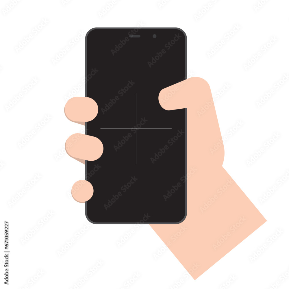 Smartphone with hand, vector template.
