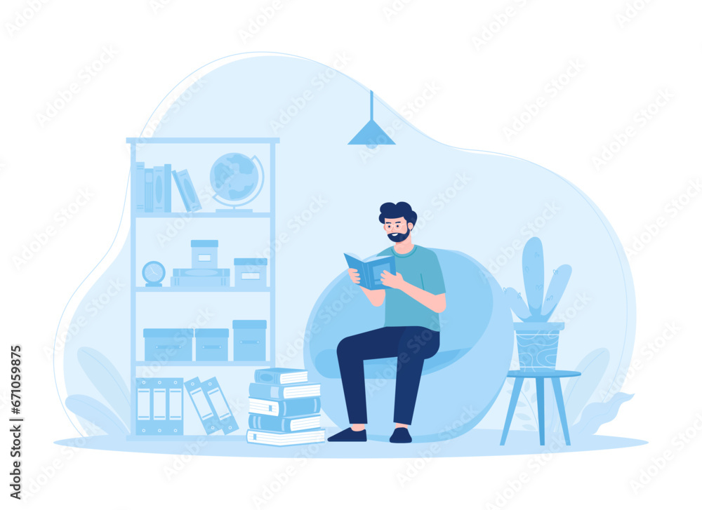 A man is reading a book concept flat illustration