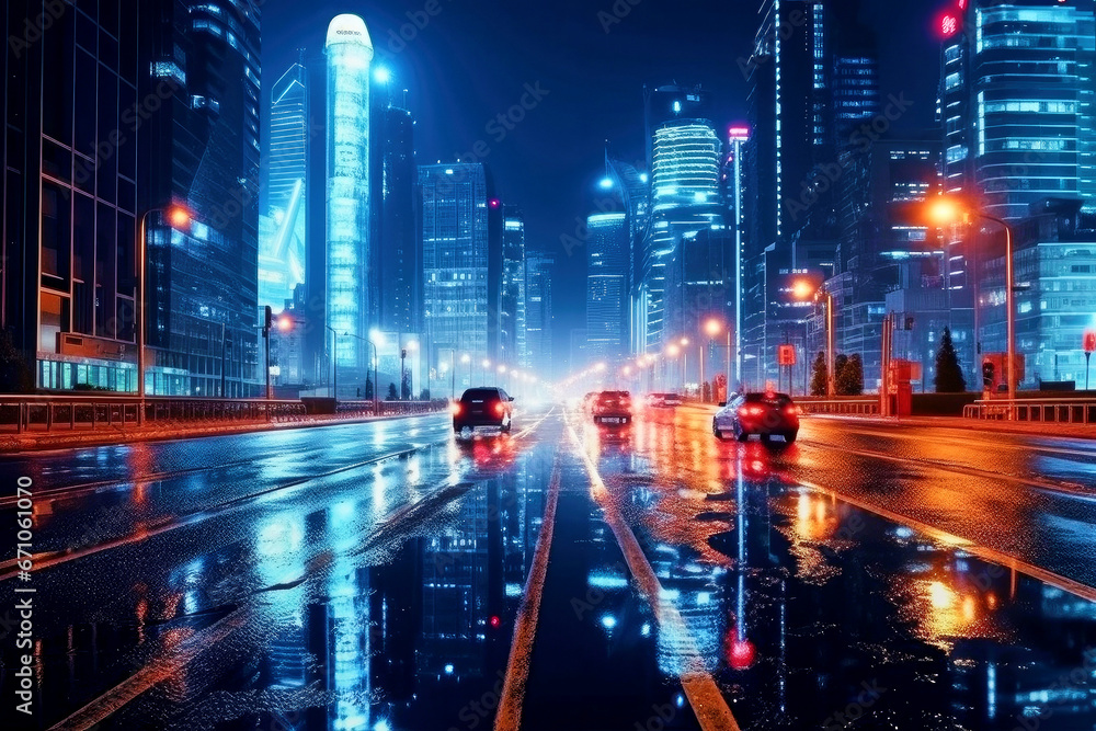 Glowing city at night