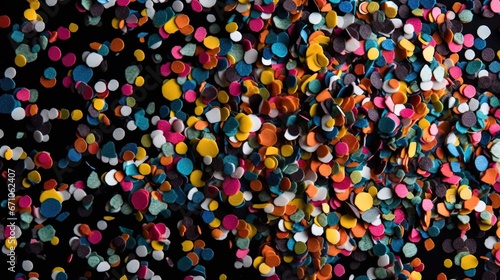  a large group of multicolored confetti on a black background.  generative ai