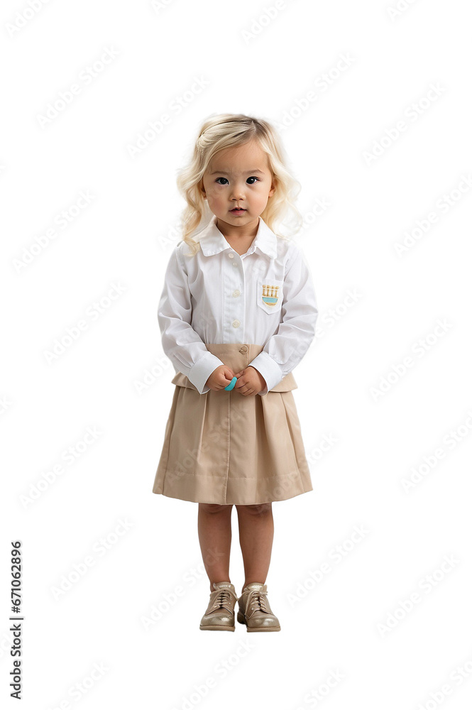 Asian Girl with Blonde Hair dressed Fashion Standing with Crossed Ankles Isolated Asian Girl with Blonde Hair dressed Fashion Standing with Crossed Ankles Isolated