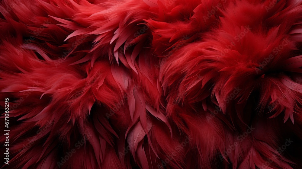 A fiery red scarf wrapped in luxurious fur, the delicate feathers caress the skin with wild elegance