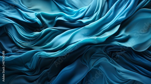 An ethereal sea of swirling blue fabric cascades in abstract waves  evoking a sense of fluidity and freedom within its artistic folds