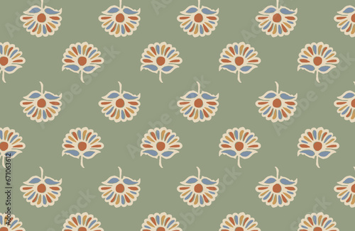 Colorful hand drawn floral seamless pattern in block print style vector