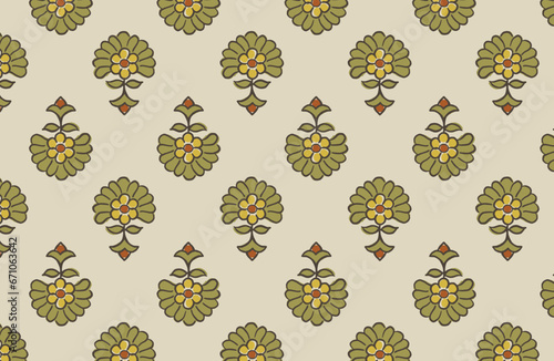 Hand-drawn batik seamless pattern block print vector
