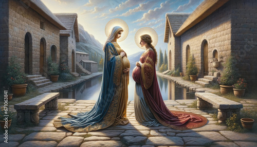 Two Pregnant Women: The Sacred Visitation of Mary to her Beloved Cousin Elizabeth, Unveiling a Miraculous Union of Faith and Joy photo