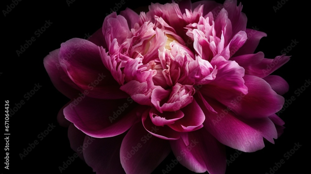  a large pink flower is in the dark with a black background.  generative ai