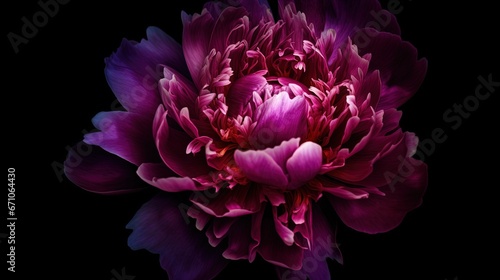  a large purple flower on a black background in the dark. generative ai