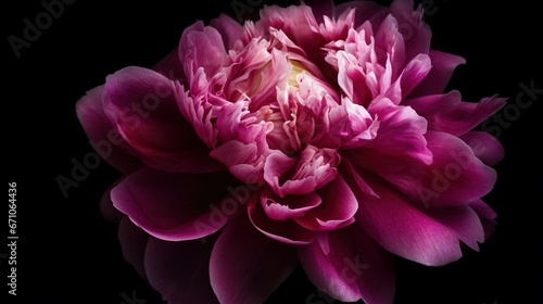  a large pink flower is in the dark with a black background. generative ai