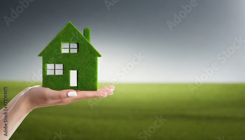 Real estate concept with eco -friendly green house model in human hand