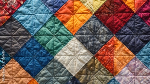  a colorful quilt with a diamond pattern on the side of it.  generative ai