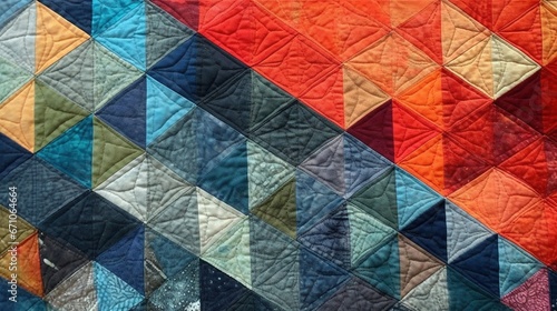 a colorful quilt with many different colors of fabric on it. generative ai