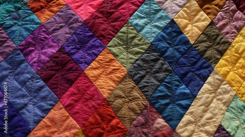  a colorful quilt with many different colors of fabric on it. generative ai