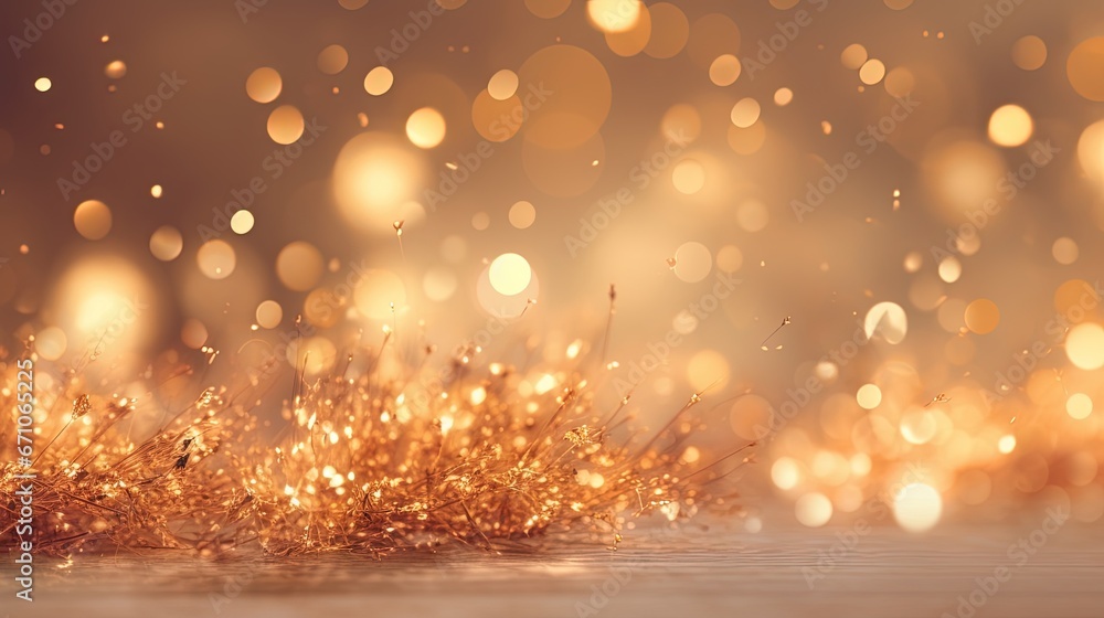 a blurry image of gold glitter on a wooden surface. generative ai a blurry image of gold glitter on a wooden surface. generative ai