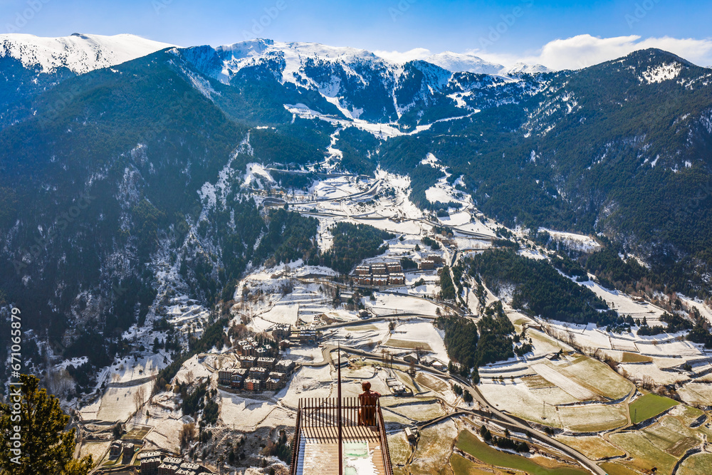Obraz na płótnie Winter snow landscape mountain view in Andorra, Europe w salonie