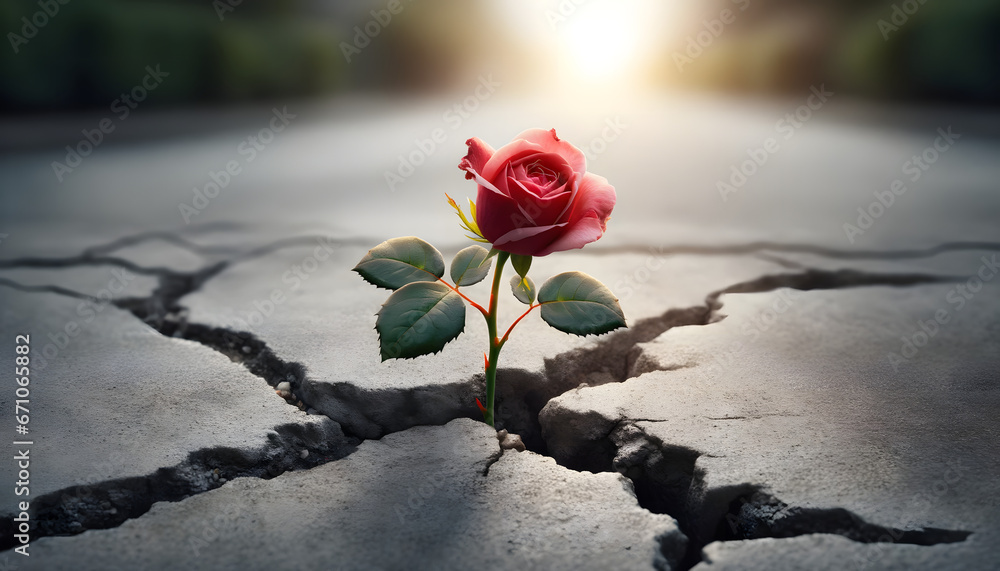 Rose sprouting from a crack in concrete Rose sprouting from a crack in concrete