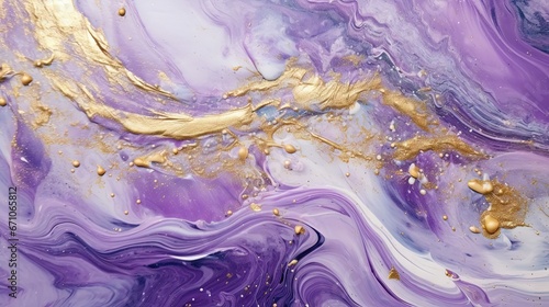  a purple and gold abstract painting with gold paint on it. generative ai