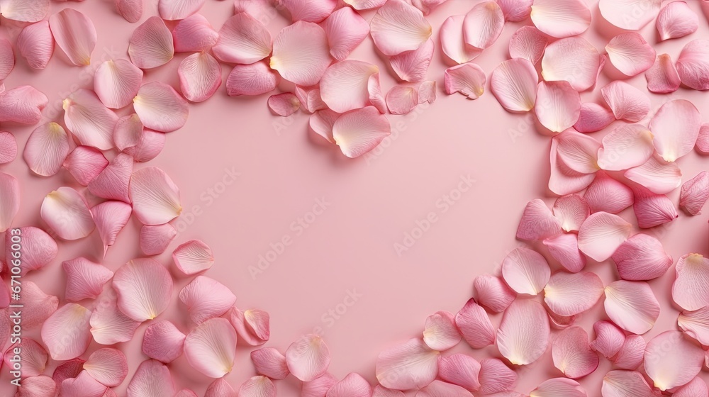 a heart shaped frame made out of pink petals on a pink background. generative ai a heart shaped frame made out of pink petals on a pink background. generative ai