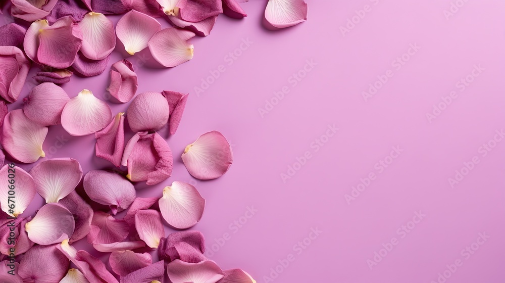  pink petals on a pink background with a place for text.  generative ai