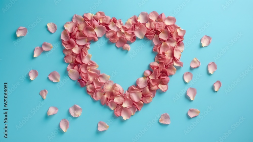 a heart made out of pink petals on a blue background. generative ai a heart made out of pink petals on a blue background. generative ai