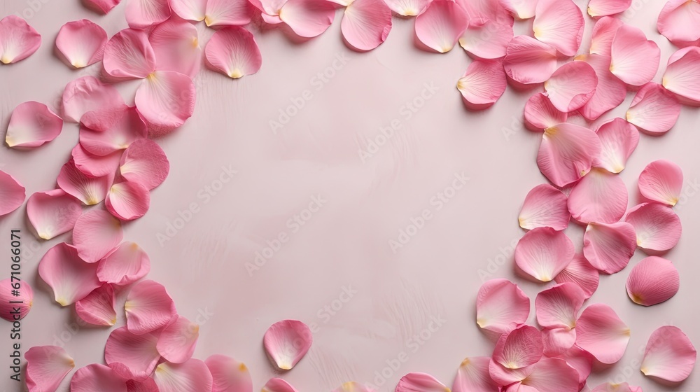  pink petals arranged in a circle on a light pink background.  generative ai